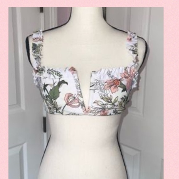 Two-piece floral swimsuit with green bottom. - Picture 1 of 6